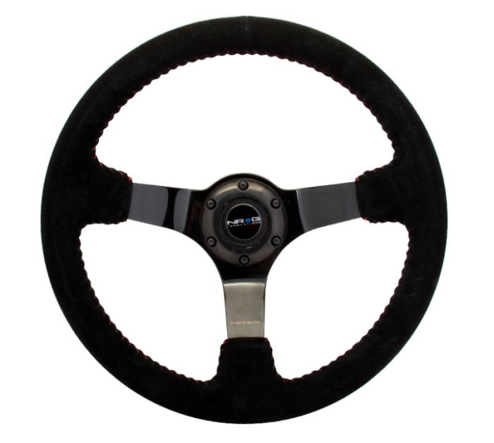 NRG Innovations - NRG Innovations Steering Wheel (350mm / 3in. Deep) Black Suede w/ Red BBall Stitch & Black 3-Spoke