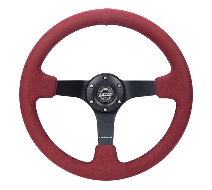 NRG Innovations - NRG Innovations Steering Wheel (350mm / 3in. Deep) Black Spoke/ Burgundy Alcantara w/ Black Stitch