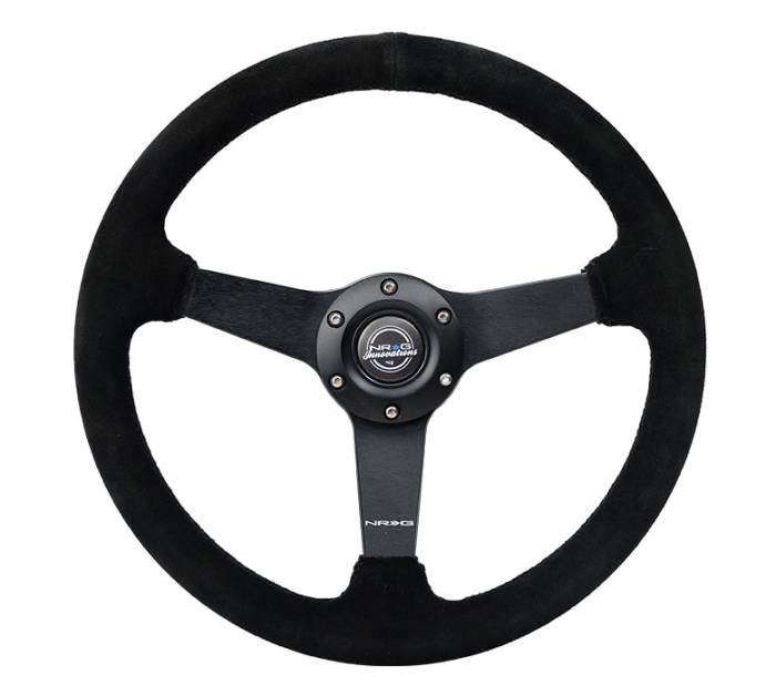 NRG Innovations - NRG Innovations Steering Wheel (350mm / 1.5in Deep) Black Suede / Black Stitch w/ Matte Black Solid Spokes