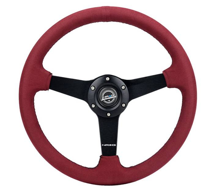 NRG Innovations - NRG Innovations Steering Wheel (350mm / 1.5in. Deep) 3 Solid Spokes - Burgundy - Micro Suede - Black Stitching