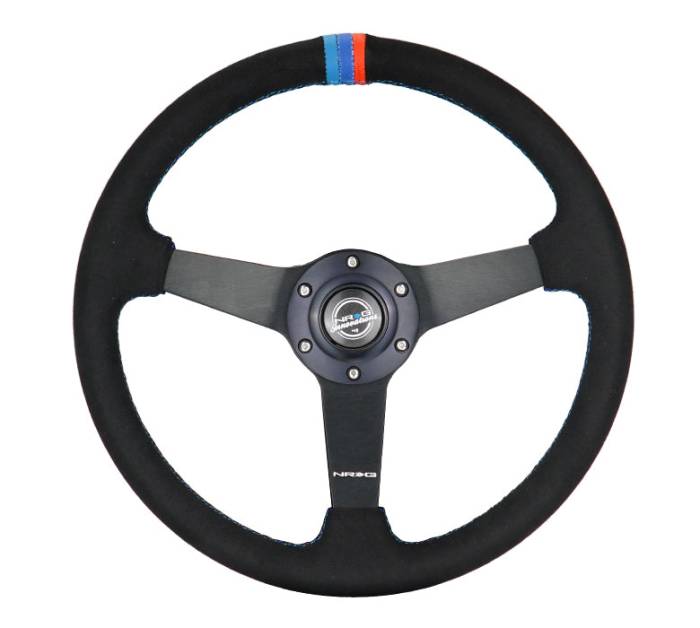 NRG Innovations - NRG Innovations Steering Wheel (350mm / 1.5in. Deep) 3 Solid Spokes - Matte Black - Minty Fresh Miata Logo Etched