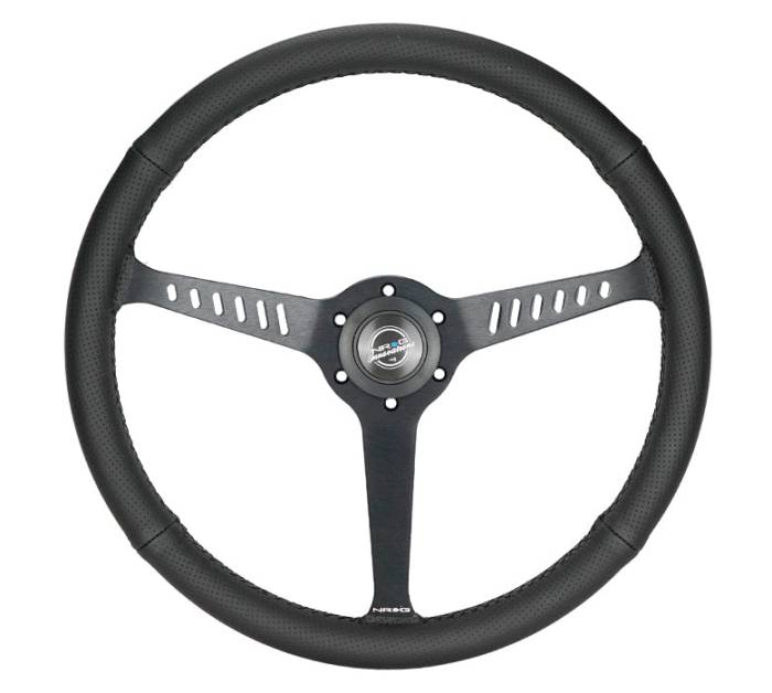 NRG Innovations - NRG Innovations Reinforced Stealth Wheel (380mm / 1in Deep Dish) 3 Spoke Center - Perforated Leather Red Stitch