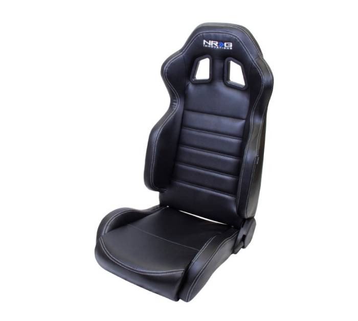 NRG Innovations - NRG Reclinable Sport Seats (Pair) PVC Leather w/NRG Logo - Black w/White Stitching