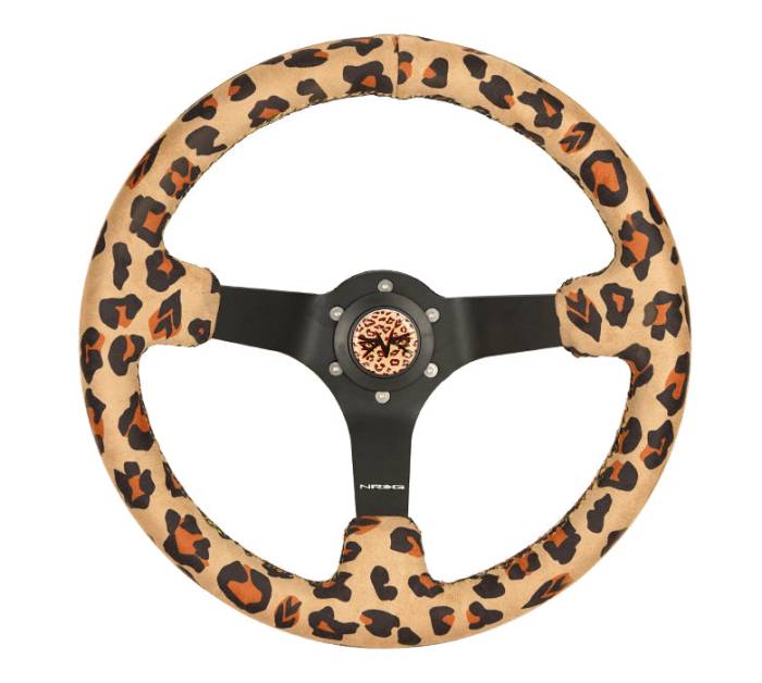 NRG Innovations - NRG Reinforced Steering Wheel (350mm/3in. Deep) SAVAGE Brown Leopard w/ Matte Black Spokes