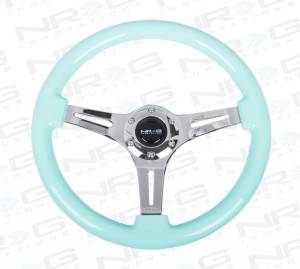 NRG Innovations - NRG Innovations Minty Fresh Color Wood Steering Wheel 350mm - Minty Fresh w/ Chrome Spokes - Image 1