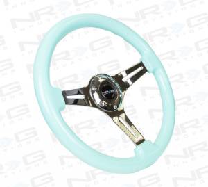 NRG Innovations - NRG Innovations Minty Fresh Color Wood Steering Wheel 350mm - Minty Fresh w/ Chrome Spokes - Image 2