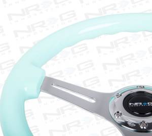 NRG Innovations - NRG Innovations Minty Fresh Color Wood Steering Wheel 350mm - Minty Fresh w/ Chrome Spokes - Image 3