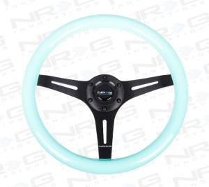 NRG Innovations - NRG Innovations 350mm Classic Wood Grain Steering Wheel - Minty Fresh w/ Black Spokes - Image 1