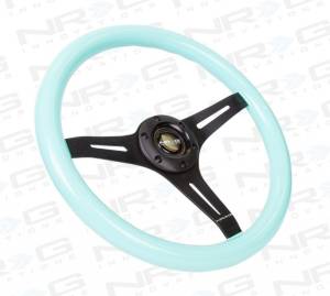 NRG Innovations - NRG Innovations 350mm Classic Wood Grain Steering Wheel - Minty Fresh w/ Black Spokes - Image 2