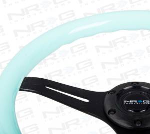 NRG Innovations - NRG Innovations 350mm Classic Wood Grain Steering Wheel - Minty Fresh w/ Black Spokes - Image 3