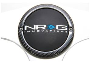 NRG Innovations - NRG Innovations 350mm Carbon Fiber Steering Wheel - Silver Frame and Stitching w/ Rubber Horn Button - Image 2