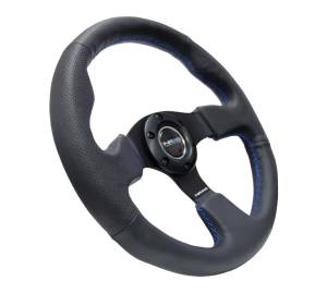 NRG Innovations - NRG Innovations Steering Wheel (320mm/ 2.5in. Deep) Black Leather w/ Blue Stitching - Image 2