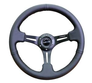 NRG Innovations - NRG Innovations Steering Wheel (350mm / 3in. Deep) Black Leather w/ Black Stitch - Image 1