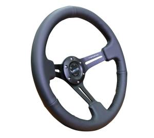 NRG Innovations - NRG Innovations Steering Wheel (350mm / 3in. Deep) Black Leather w/ Black Stitch - Image 2