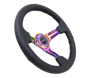 NRG Innovations - NRG Innovations Steering Wheel (350mm / 3in. Deep) Black Leather / Black Stitch w/ Neochrome Slits - Image 2