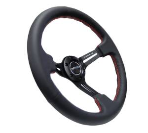 NRG Innovations - NRG Innovations Steering Wheel (350mm / 3in. Deep) Black Leather / Red Stitch & Black 3-Spoke w/ Slits - Image 2