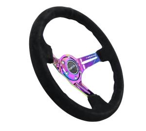 NRG Innovations - NRG Innovations Steering Wheel (350mm / 3in. Deep) Black Suede / Black Stitch w/ Neochrome Slits - Image 2