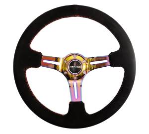 NRG Innovations - NRG Innovations Steering Wheel (350mm / 3in. Deep) Black Suede / Red Stitch w/ Neochrome Slits - Image 1