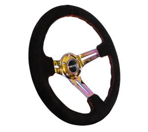 NRG Innovations - NRG Innovations Steering Wheel (350mm / 3in. Deep) Black Suede / Red Stitch w/ Neochrome Slits - Image 2