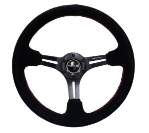 NRG Innovations - NRG Innovations Steering Wheel (350mm / 3in. Deep) Black Suede w/ Red Stitching & 5mm Spokes w/ Slits - Image 1