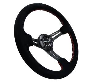 NRG Innovations - NRG Innovations Steering Wheel (350mm / 3in. Deep) Black Suede w/ Red Stitching & 5mm Spokes w/ Slits - Image 2