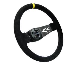 NRG Innovations - NRG Innovations Steering Wheel (350mm / 3in. Deep) Black Suede w/ NRG Arrow Cut 2-Spoke & Yellow Mark - Image 2