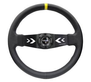 NRG Innovations - NRG Innovations Steering Wheel (350mm / 3in. Deep) Black Leather w/ NRG Arrow-Cut 2-Spoke & Sgl Yellow CM - Image 1