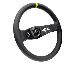 NRG Innovations - NRG Innovations Steering Wheel (350mm / 3in. Deep) Black Leather w/ NRG Arrow-Cut 2-Spoke & Sgl Yellow CM - Image 2