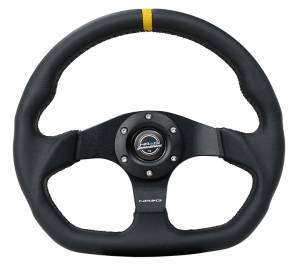 NRG Innovations - NRG Innovations Steering Wheel (320mm) Sport Leather Flat Bottom w/ Yellow Center Mark - Image 1