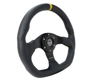 NRG Innovations - NRG Innovations Steering Wheel (320mm) Sport Leather Flat Bottom w/ Yellow Center Mark - Image 2