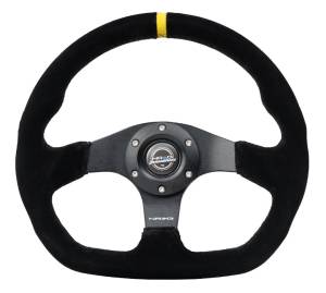 NRG Innovations - NRG Innovations Steering Wheel (320mm) Sport Suede Flat Bottom w/ Yellow Center Mark - Image 1