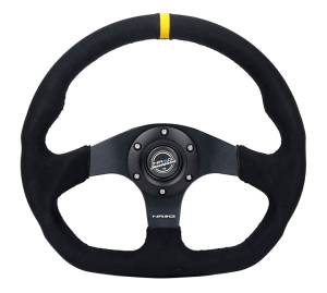 NRG Innovations - NRG Innovations Steering Wheel (320mm) Sport Alcantara Flat Bottom w/ Yellow Center Mark - Image 1