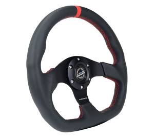 NRG Innovations - NRG Innovations Steering Wheel (320mm) Sport Leather Flat Bottom w/ Red Center Mark/ Red Stitching - Image 2