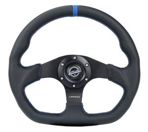 NRG Innovations - NRG Innovations Steering Wheel (320mm) Sport Leather Flat Bottom w/ Blue Center/ Blue Stitching - Image 1