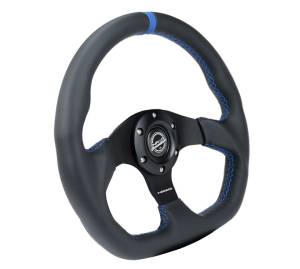 NRG Innovations - NRG Innovations Steering Wheel (320mm) Sport Leather Flat Bottom w/ Blue Center/ Blue Stitching - Image 2