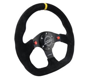 NRG Innovations - NRG Innovations Steering Wheel (320mm) Sport Suede Dual Push Buttons Flat Bottom w/ Yellow Center - Image 2