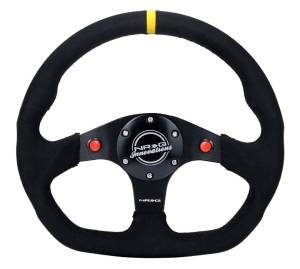 NRG Innovations - NRG Innovations Steering Wheel (320mm) Sport Alcantara Dual Push Buttons Flat Bottom w/ Yellow Center - Image 1