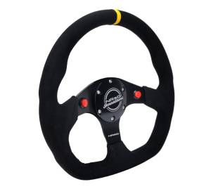 NRG Innovations - NRG Innovations Steering Wheel (320mm) Sport Alcantara Dual Push Buttons Flat Bottom w/ Yellow Center - Image 2