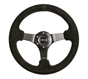 NRG Innovations - NRG Innovations Steering Wheel (330mm / 3in. Deep) Black Suede w/ Criss Cross Stitch w/ Black 3-Spoke Center - Image 1