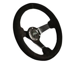 NRG Innovations - NRG Innovations Steering Wheel (330mm / 3in. Deep) Black Suede w/ Criss Cross Stitch w/ Black 3-Spoke Center - Image 2