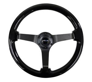 NRG Innovations - NRG Innovations Steering Wheel (350mm / 3in. Deep) Black w/ Black Chrome Solid 3-Spoke Center - Image 1