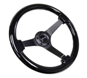 NRG Innovations - NRG Innovations Steering Wheel (350mm / 3in. Deep) Black w/ Black Chrome Solid 3-Spoke Center - Image 2