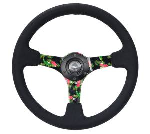 NRG Innovations - NRG Innovations Steering Wheel (350mm / 3in. Deep) Black Suede w/ 5mm Floral 3-Spoke Center - Image 1