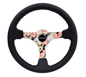 NRG Innovations - NRG Innovations Steering Wheel (350mm / 3in. Deep) Black Leather Floral Dipped w/ Black Baseball Stitch - Image 1