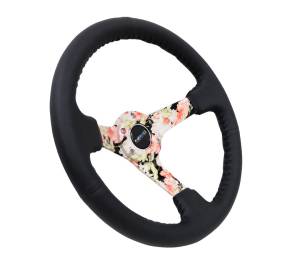 NRG Innovations - NRG Innovations Steering Wheel (350mm / 3in. Deep) Black Leather Floral Dipped w/ Black Baseball Stitch - Image 2