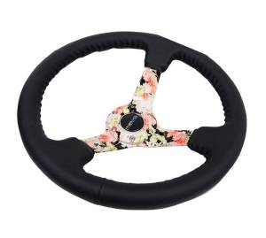 NRG Innovations - NRG Innovations Steering Wheel (350mm / 3in. Deep) Black Leather Floral Dipped w/ Black Baseball Stitch - Image 3