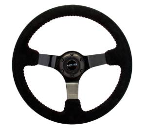 NRG Innovations - NRG Innovations Steering Wheel (350mm / 3in. Deep) Black Suede w/ Red BBall Stitch & Black 3-Spoke - Image 1