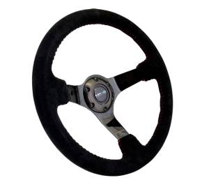 NRG Innovations - NRG Innovations Steering Wheel (350mm / 3in. Deep) Black Suede w/ Red BBall Stitch & Black 3-Spoke - Image 2