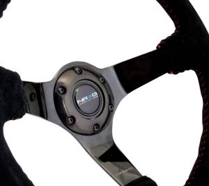 NRG Innovations - NRG Innovations Steering Wheel (350mm / 3in. Deep) Black Suede w/ Red BBall Stitch & Black 3-Spoke - Image 3