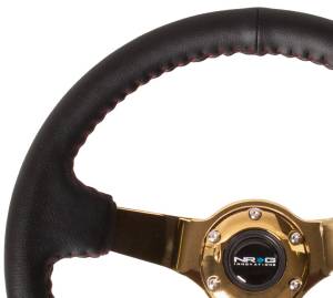 NRG Innovations - NRG Innovations Steering Wheel (350mm / 3in. Deep) Black Leather / Red BBall Stitch w/ 4mm Gold Spokes - Image 2